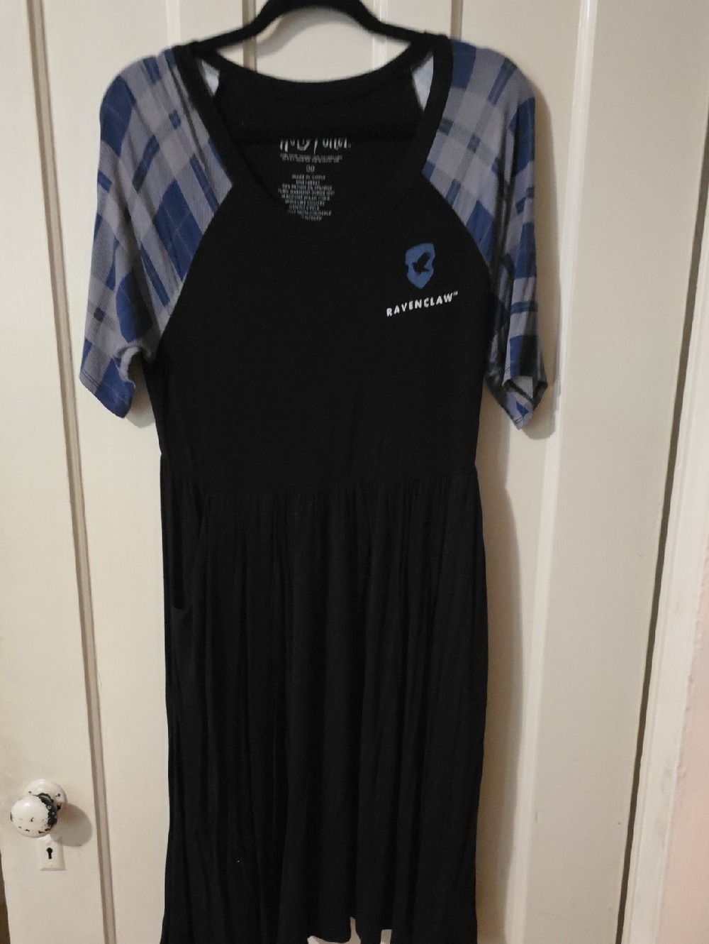 torrid Ravenclaw Black Dress with Blue Plaid Sleeves